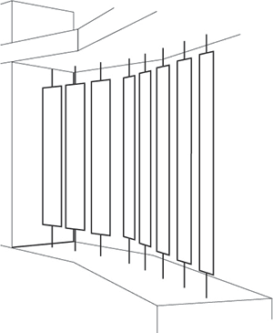 Pictogramme représentatif d'un élément architectural fort du showroom Point P réalisé par l'agence Bulle Architectes à Floirac.